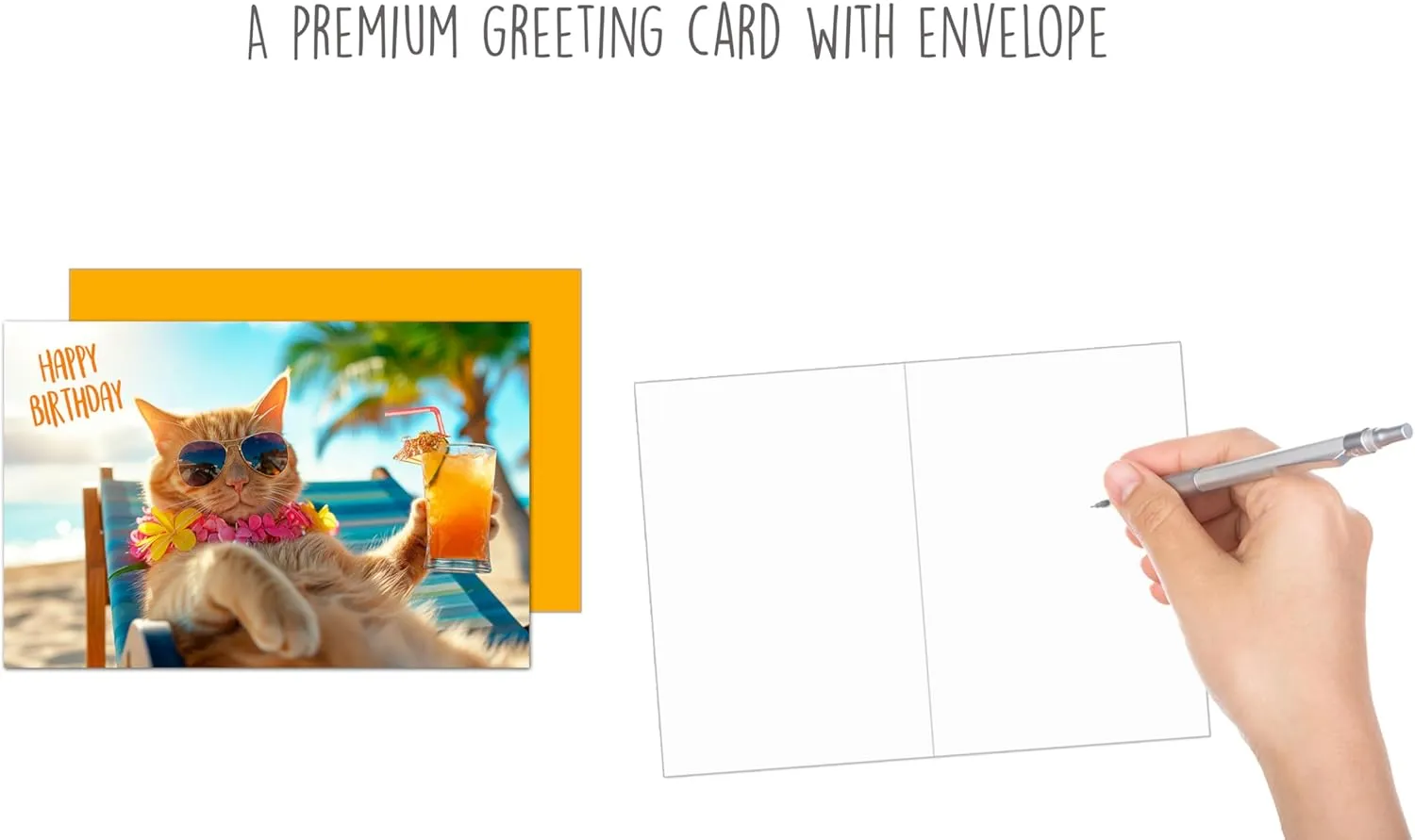 Edition Seidel G3520 SW024 verjaardagskaart kat strand met envelop