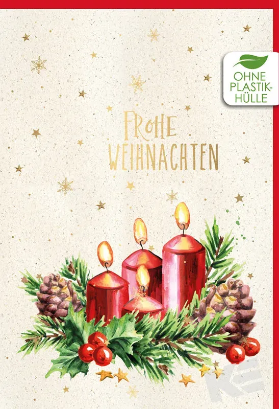 Kurt Eulzer 22-1663 kerstkaart rode kaarsen reliëfdruk
