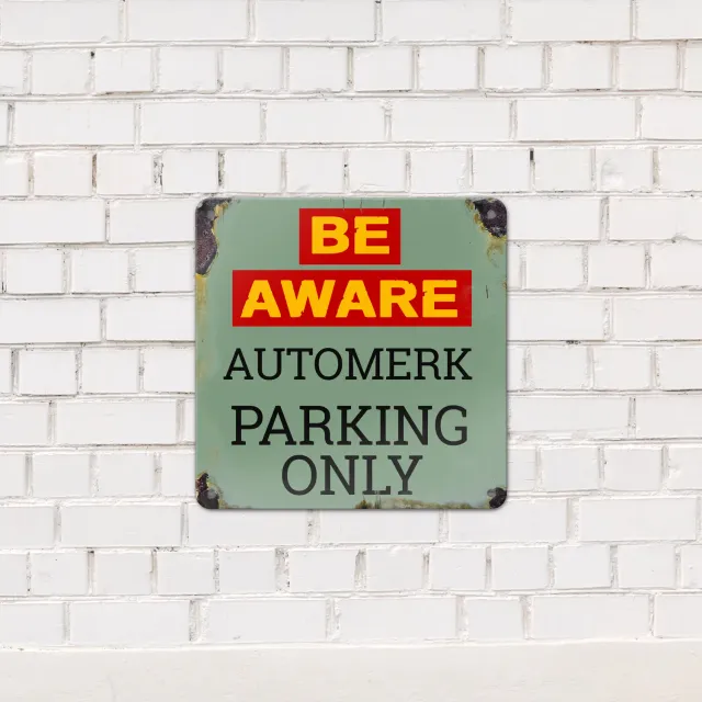 Gozi Be Aware Automerk metalen bord 20x20cm personaliseerbaar