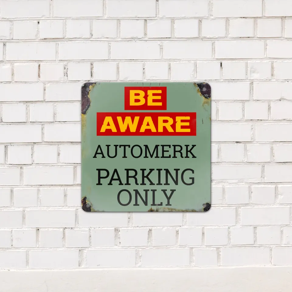 Gozi Be Aware Automerk metalen bord 20x20cm personaliseerbaar