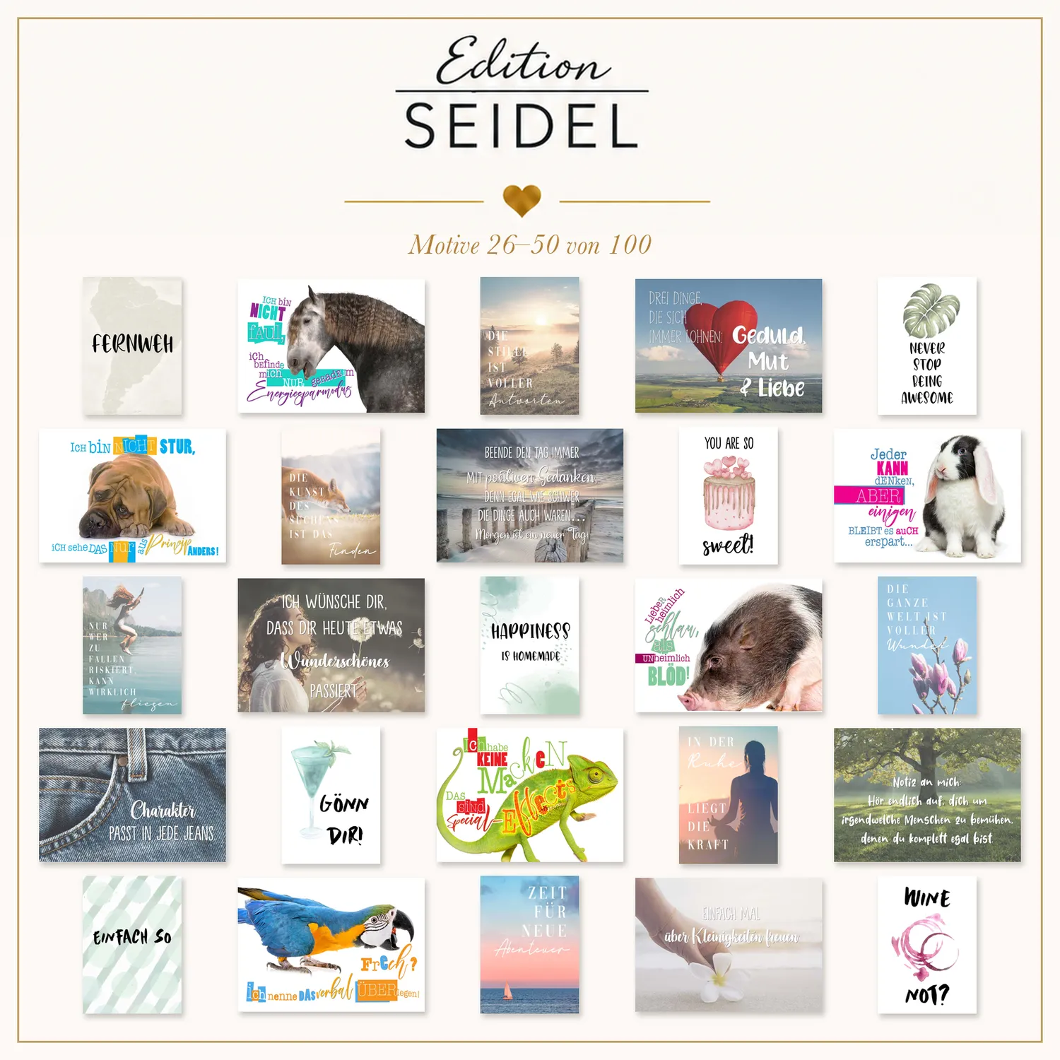 Edition Seidel spreuk postkaarten 36706 set 100 stuks mat
