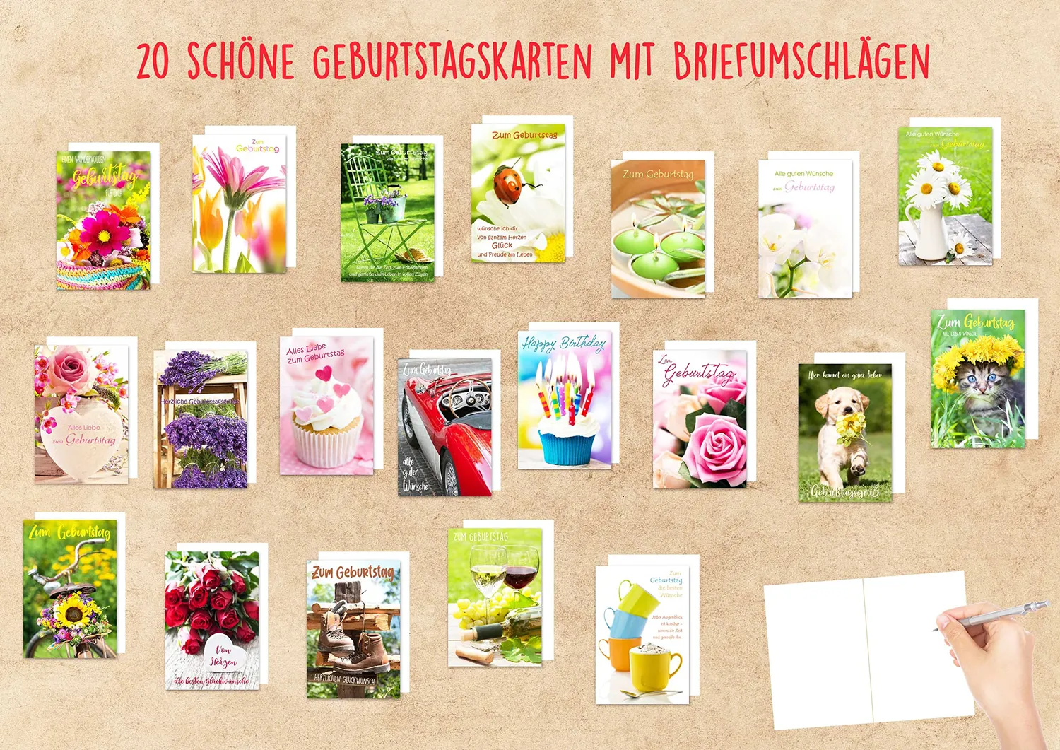 Edition Seidel SW02 Set 1 verjaardagskaarten 20 stuks met spreuk