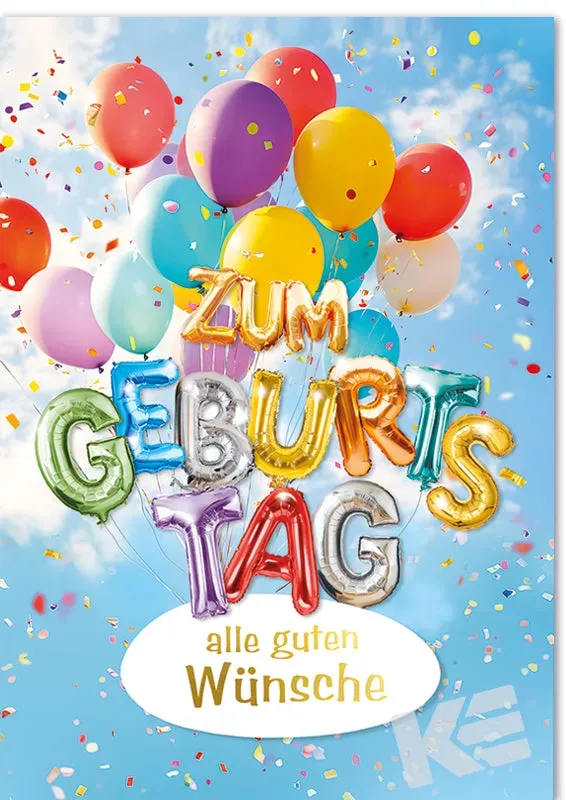 Kurt Eulzer 51-0116 verjaardagskaart A4 ballonnen confetti