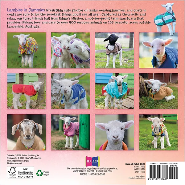 Sellers Publishing Lambies in Jammies 2027 minikalender lammetjes