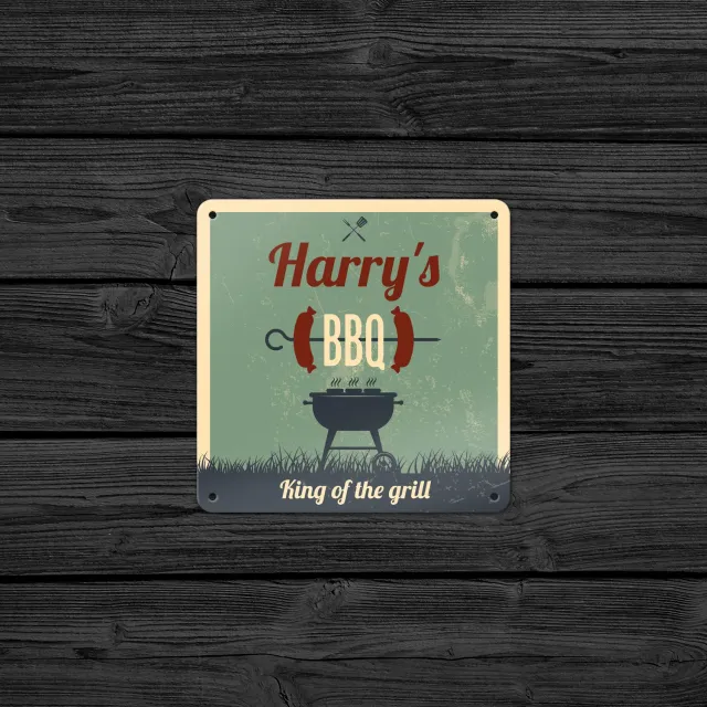 Gozi BBQ Worst metalen bord 20x20cm vierkant persoonlijk