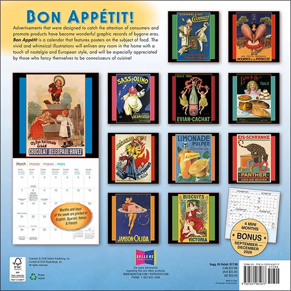 Sellers Publishing Bon Appétit wandkalender 2027 vintage