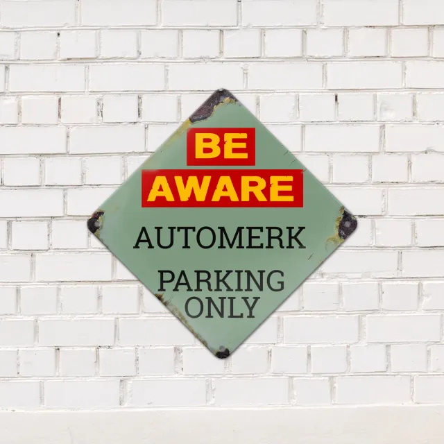 Gozi Be Aware Automerk metalen bord 20x20cm ruit