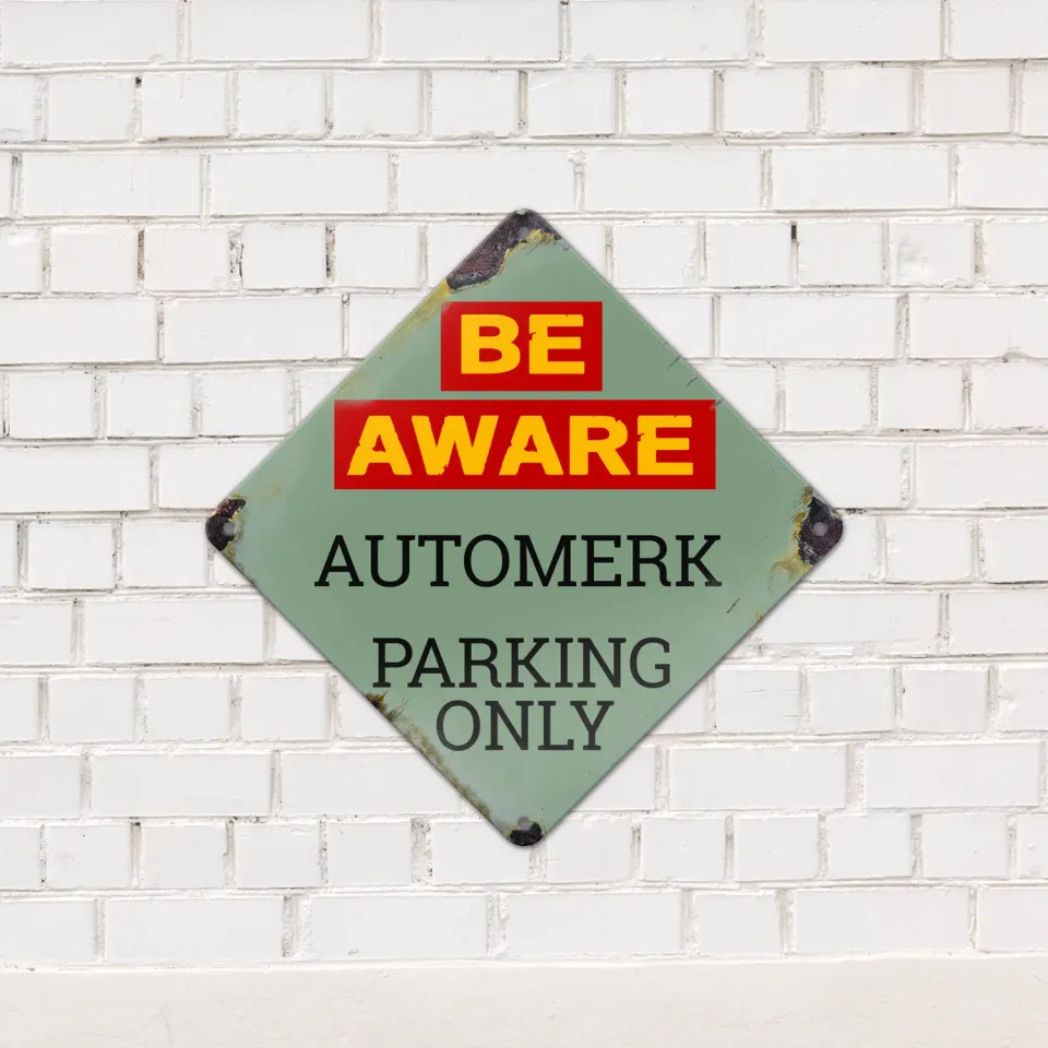 Gozi Be Aware Automerk metalen bord 20x20cm ruit