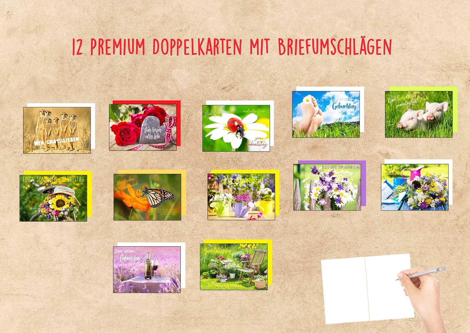 Edition Seidel verjaardagskaarten 20843 set 12 stuks