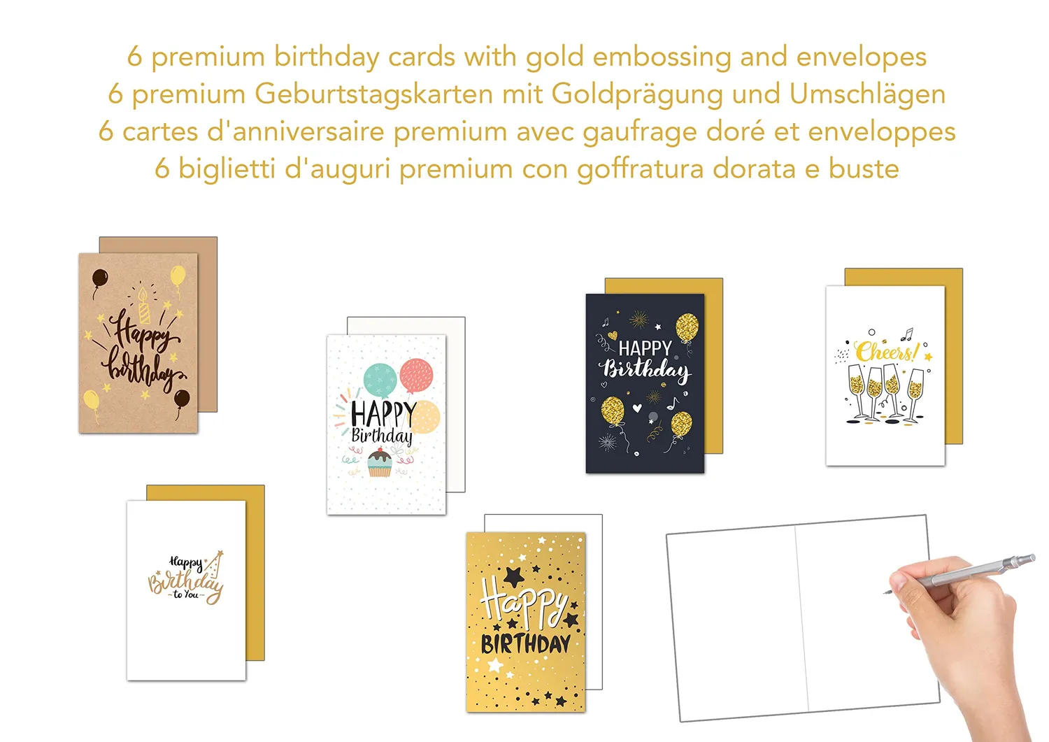 Edition Seidel 22359 verjaardagskaarten set 6 goud kraft