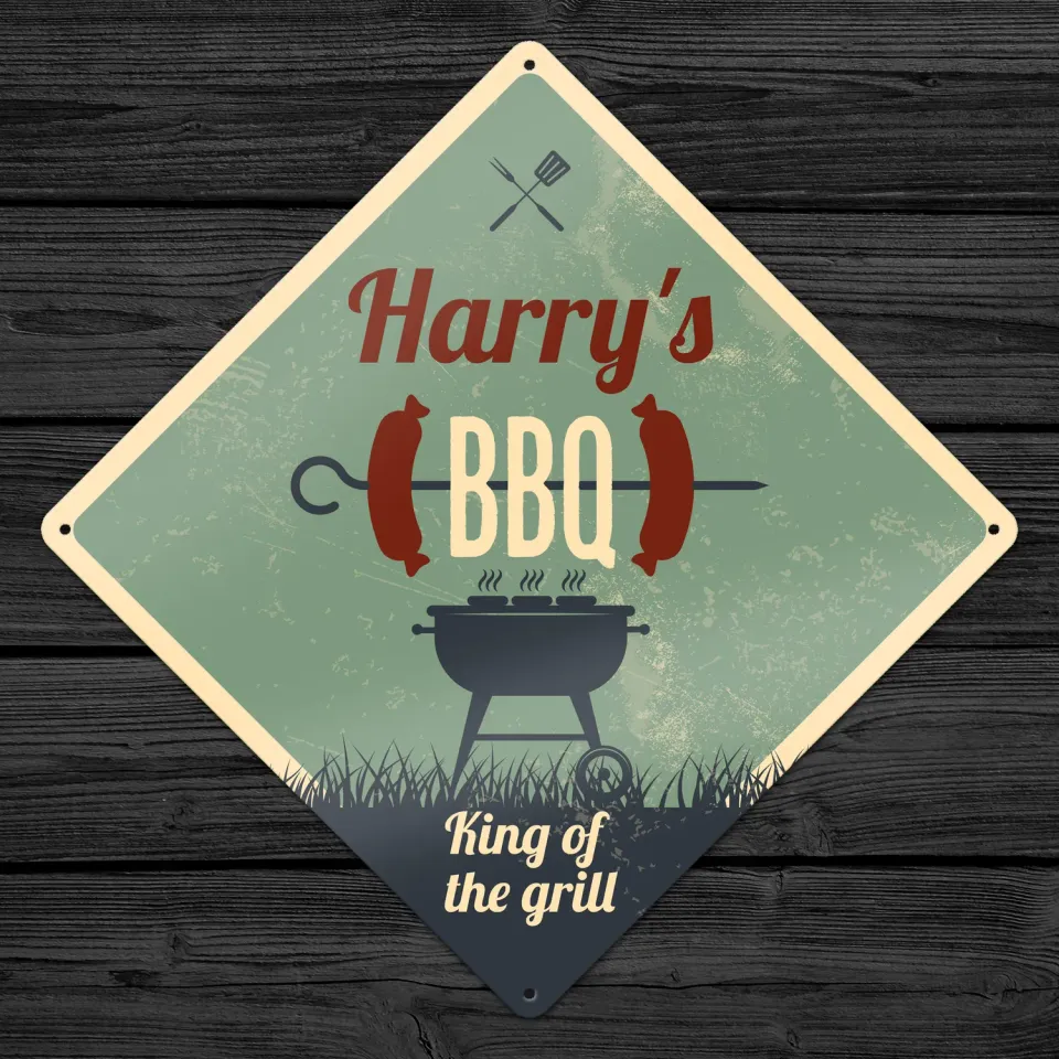 Gozi BBQ Worst metalen bord 30x30cm ruit persoonlijk