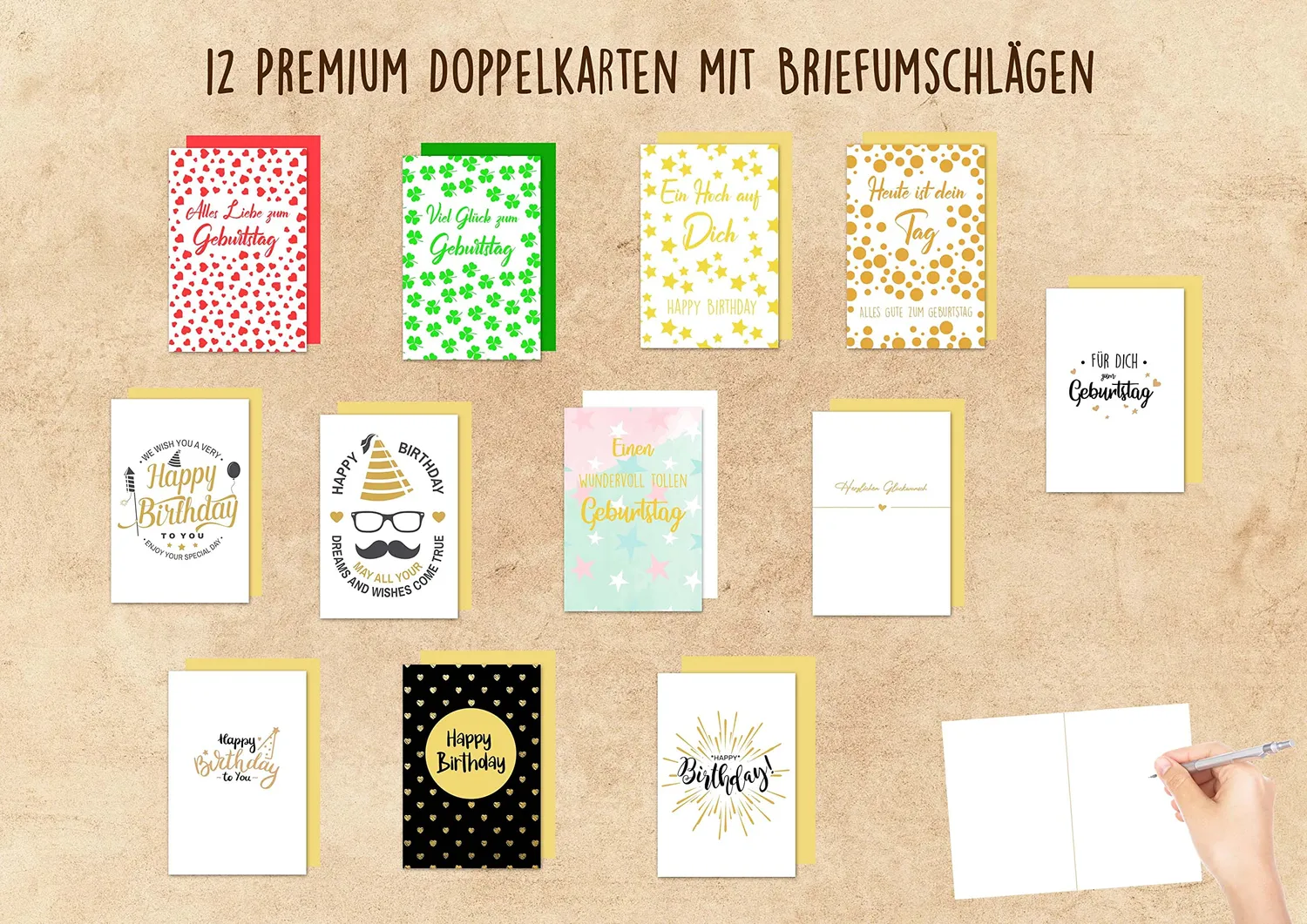 Edition Seidel Premium 20189 verjaardagskaarten 12 stuks goud