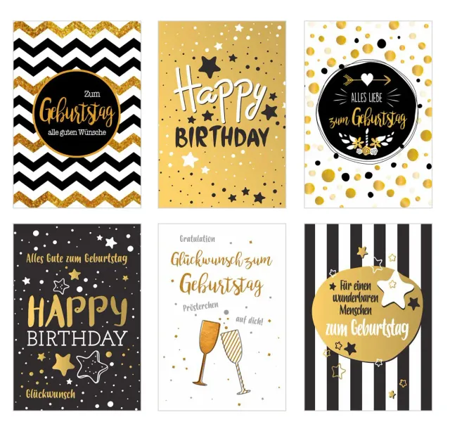 Edition Seidel Premium verjaardagskaarten set 6 goudopdruk