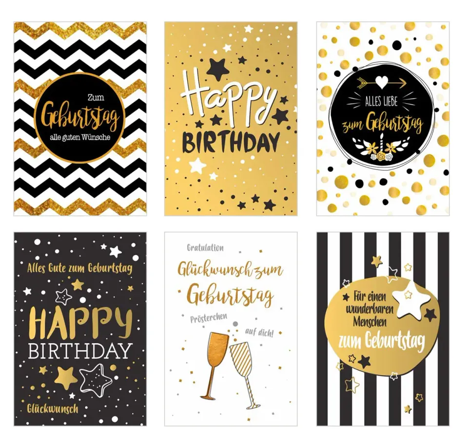 Edition Seidel Premium verjaardagskaarten set 6 goudopdruk
