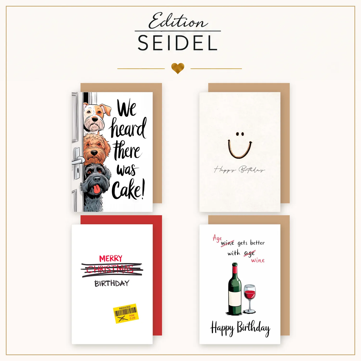 Edition Seidel verjaardagskaarten set 12 grappig met envelop