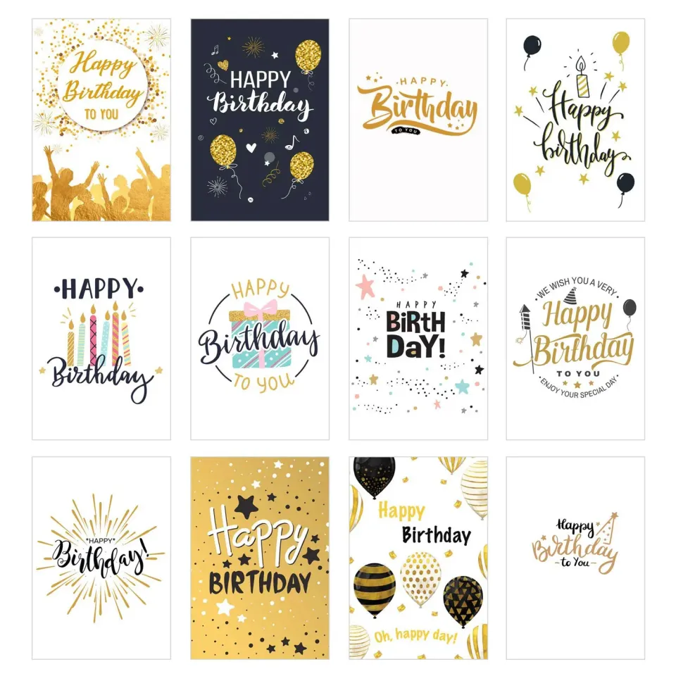 Edition Seidel 20820 verjaardagskaarten set 12 goud met envelop