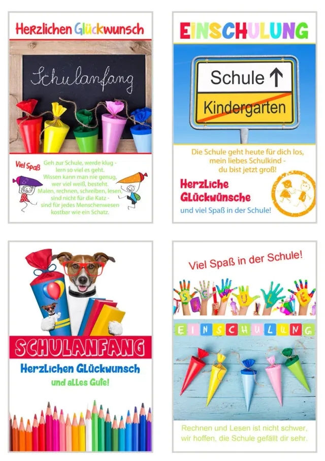 Edition Seidel 20343 eerste schooldag kaarten set 4 met envelop