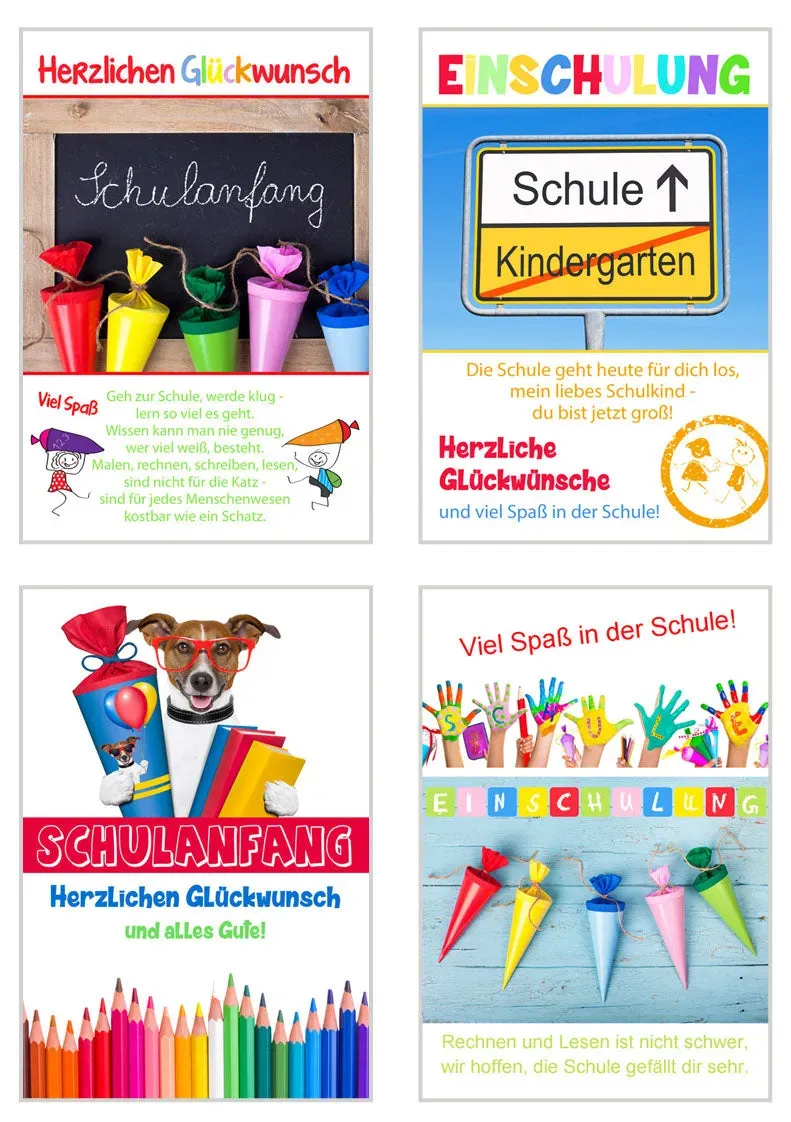 Edition Seidel 20343 eerste schooldag kaarten set 4 met envelop