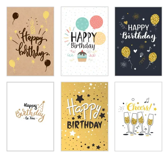 Edition Seidel 22359 verjaardagskaarten set 6 goud kraft