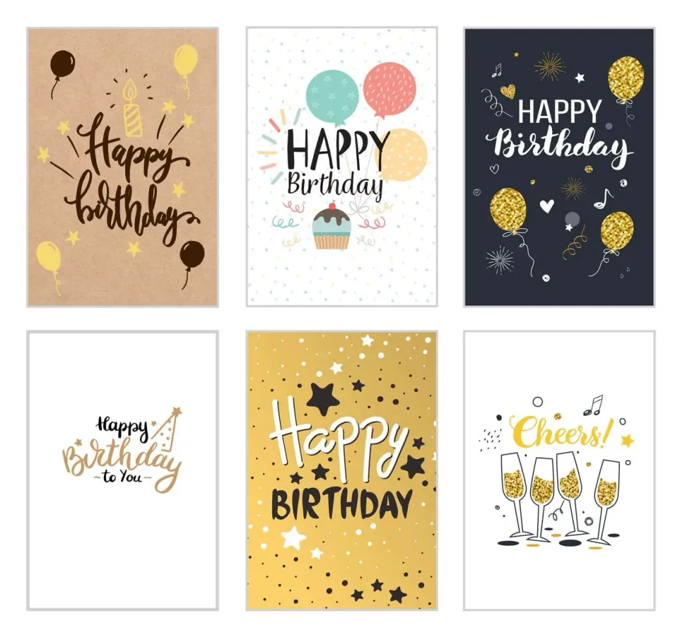 Edition Seidel 22359 verjaardagskaarten set 6 goud kraft