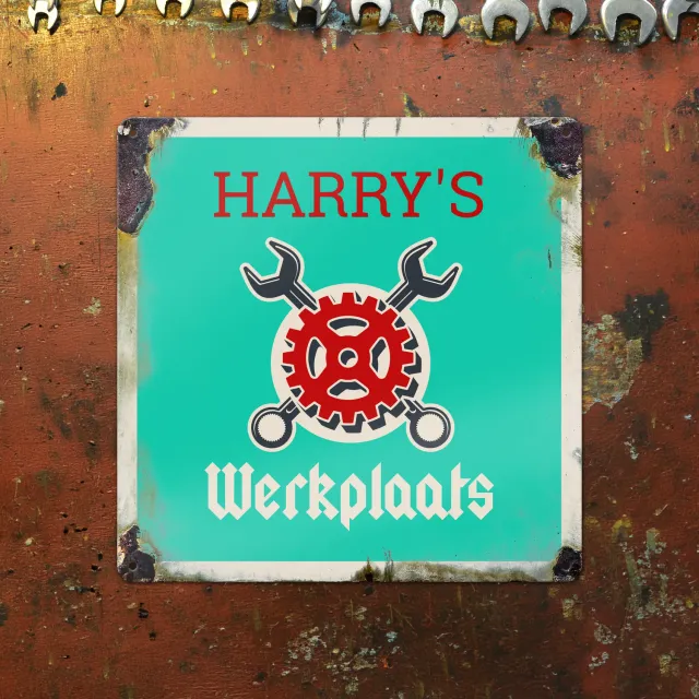 Gozi Werkplaats metalen bord 30x30cm vintage