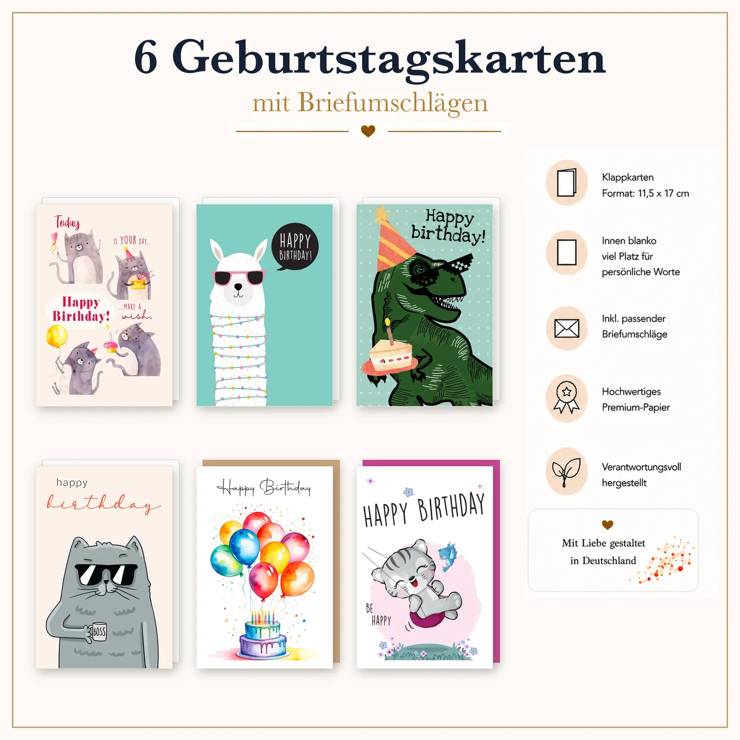 Edition Seidel 36698 verjaardagskaarten 6 stuks grappig