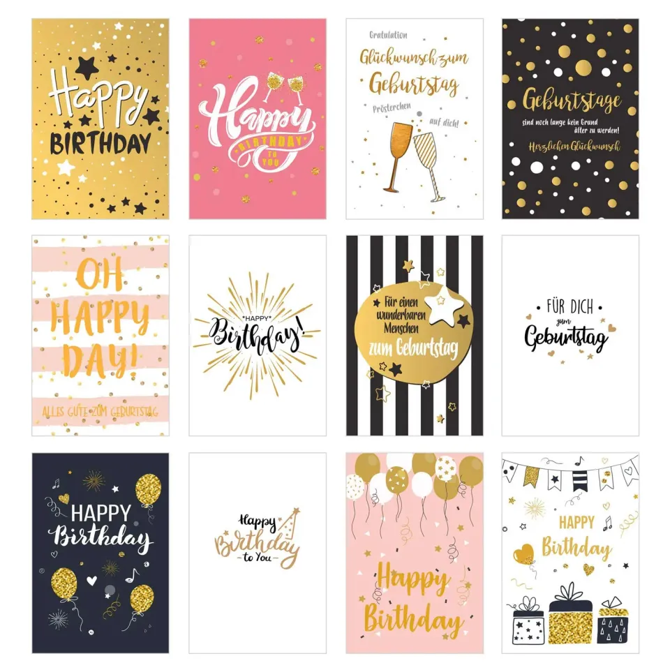 Edition Seidel 20818 verjaardagskaarten set 12 stuks goud