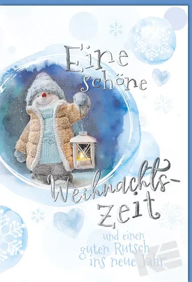 Kurt Eulzer 22-1155 kerstkaart sneeuwman lantaarn reliëf