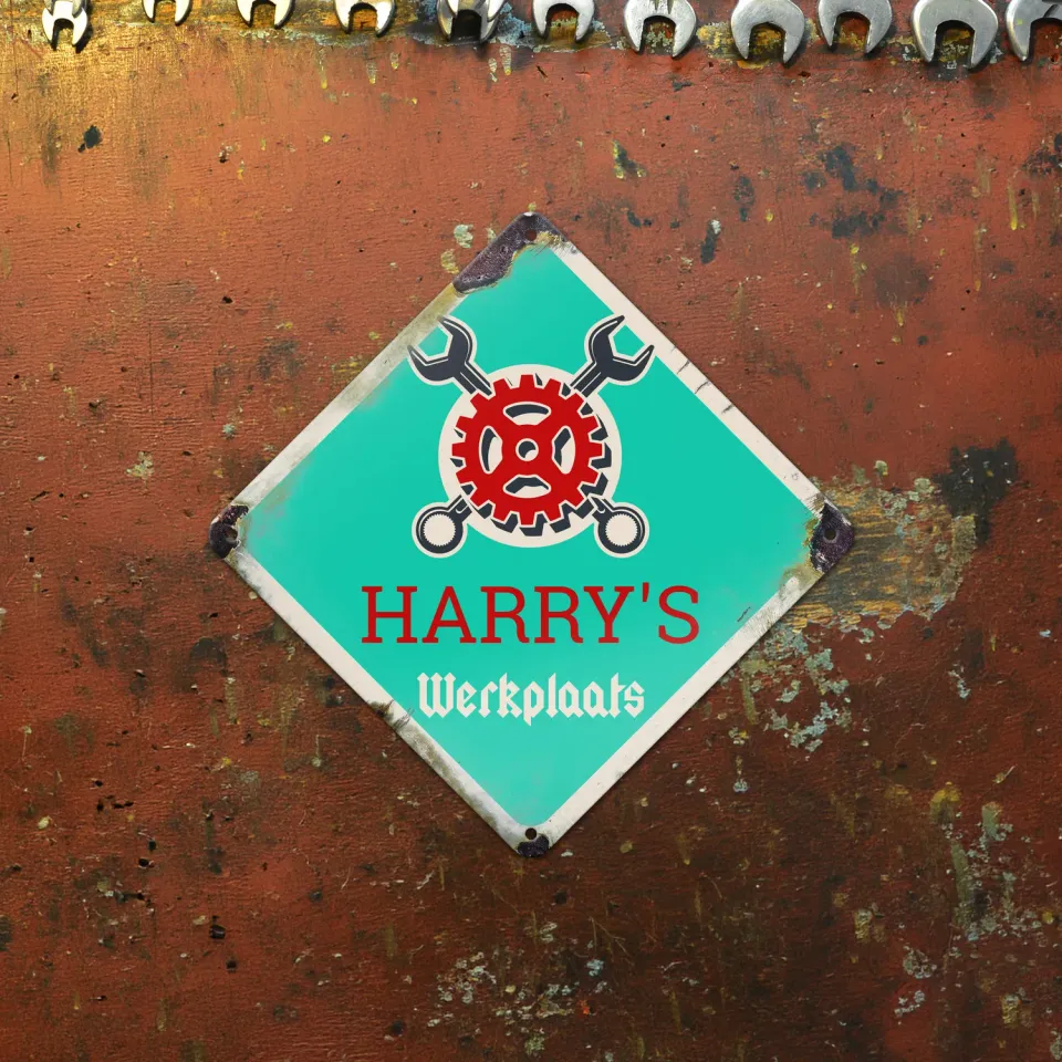 Gozi Werkplaats metalen bord 20x20cm ruit vintage