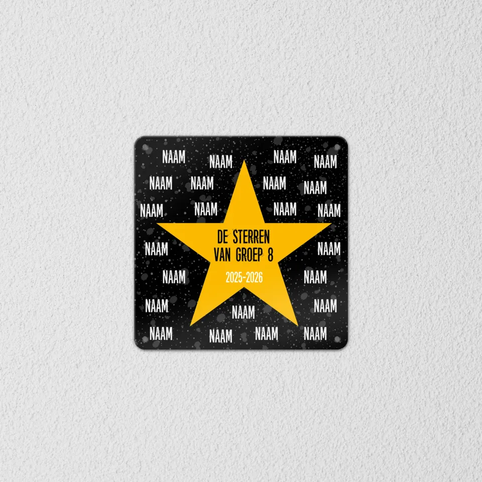 Gozi Gele Ster metalen bord 20x20cm gepersonaliseerd