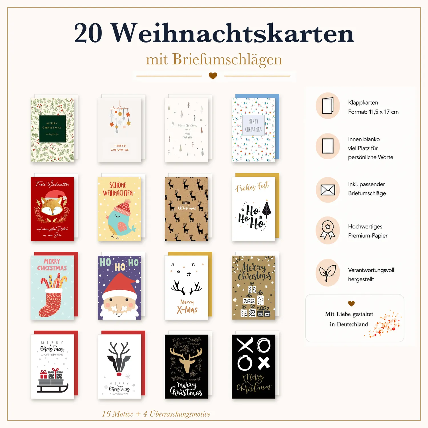 Edition Seidel 36704 kerstkaarten set van 20 met envelop