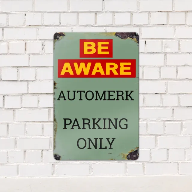 Gozi Be Aware Automerk metalen bord 20x30cm waarschuwingsbord