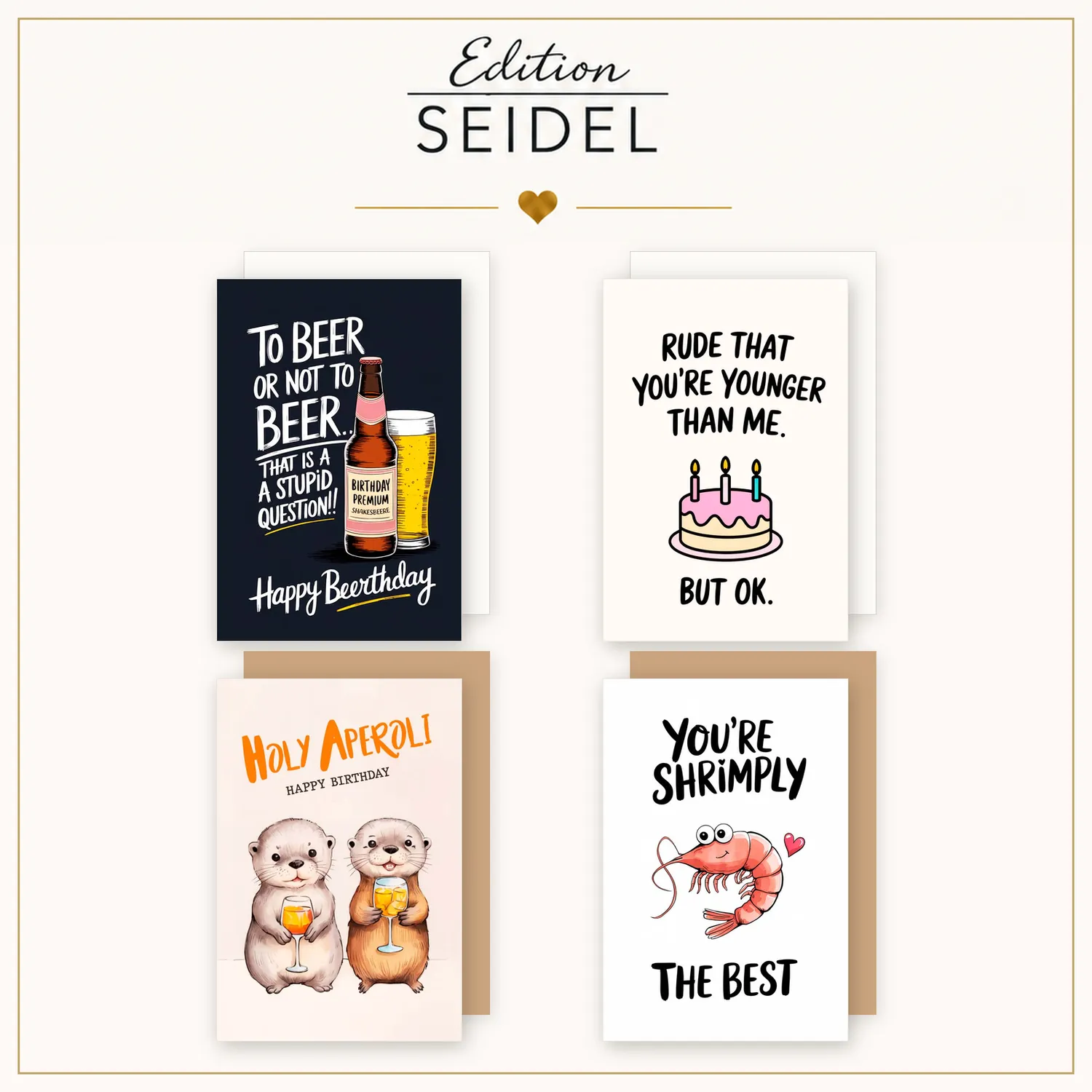 Edition Seidel verjaardagskaarten set 12 grappig met envelop