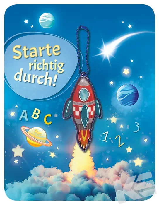 Kurt Eulzer 01-0882 wenskaart schoolstart raket met reflector