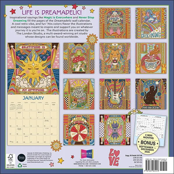 Sellers Publishing Dreamadelic 2027 wandkalender retro