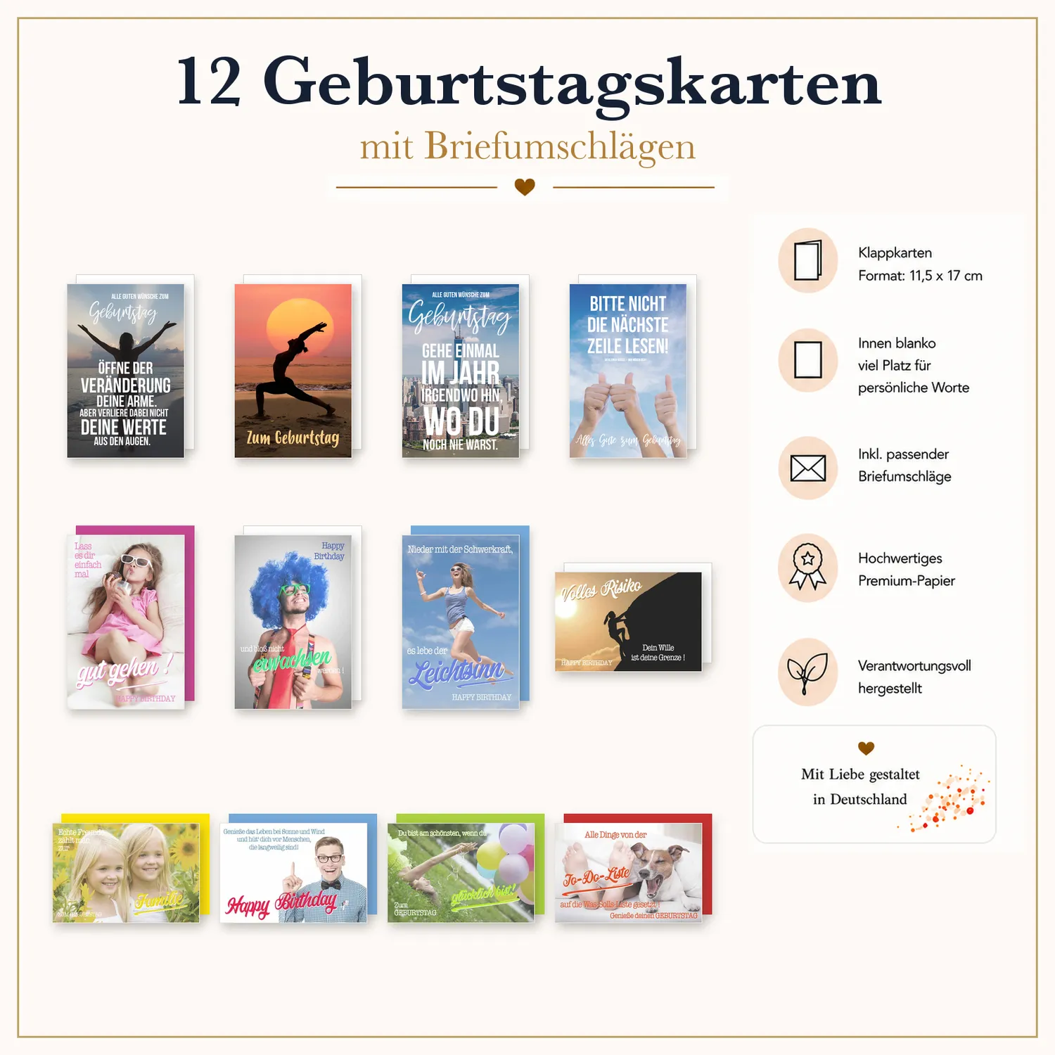 Edition Seidel 36700 verjaardagskaarten 12 stuks met envelop