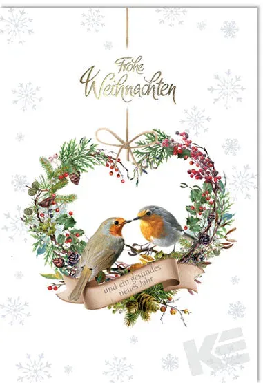 Kurt Eulzer 22-1156 kerstkaart vogel met krans en preeg