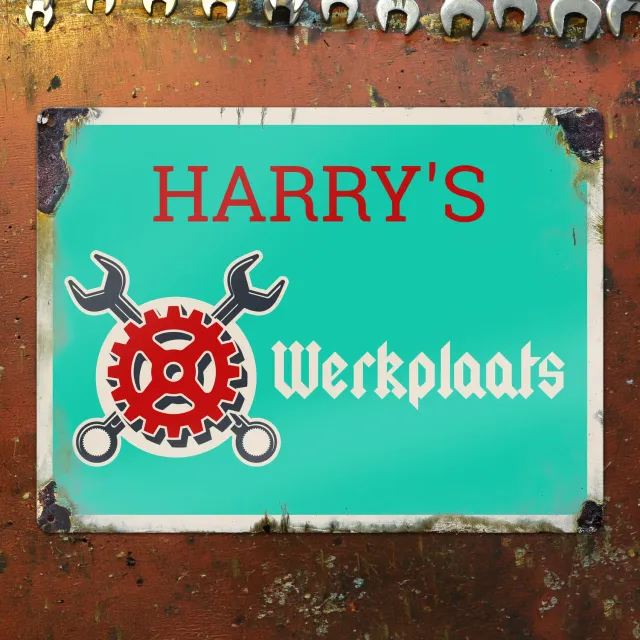 Gozi Werkplaats metalen bord 40x30cm personaliseerbaar stoer
