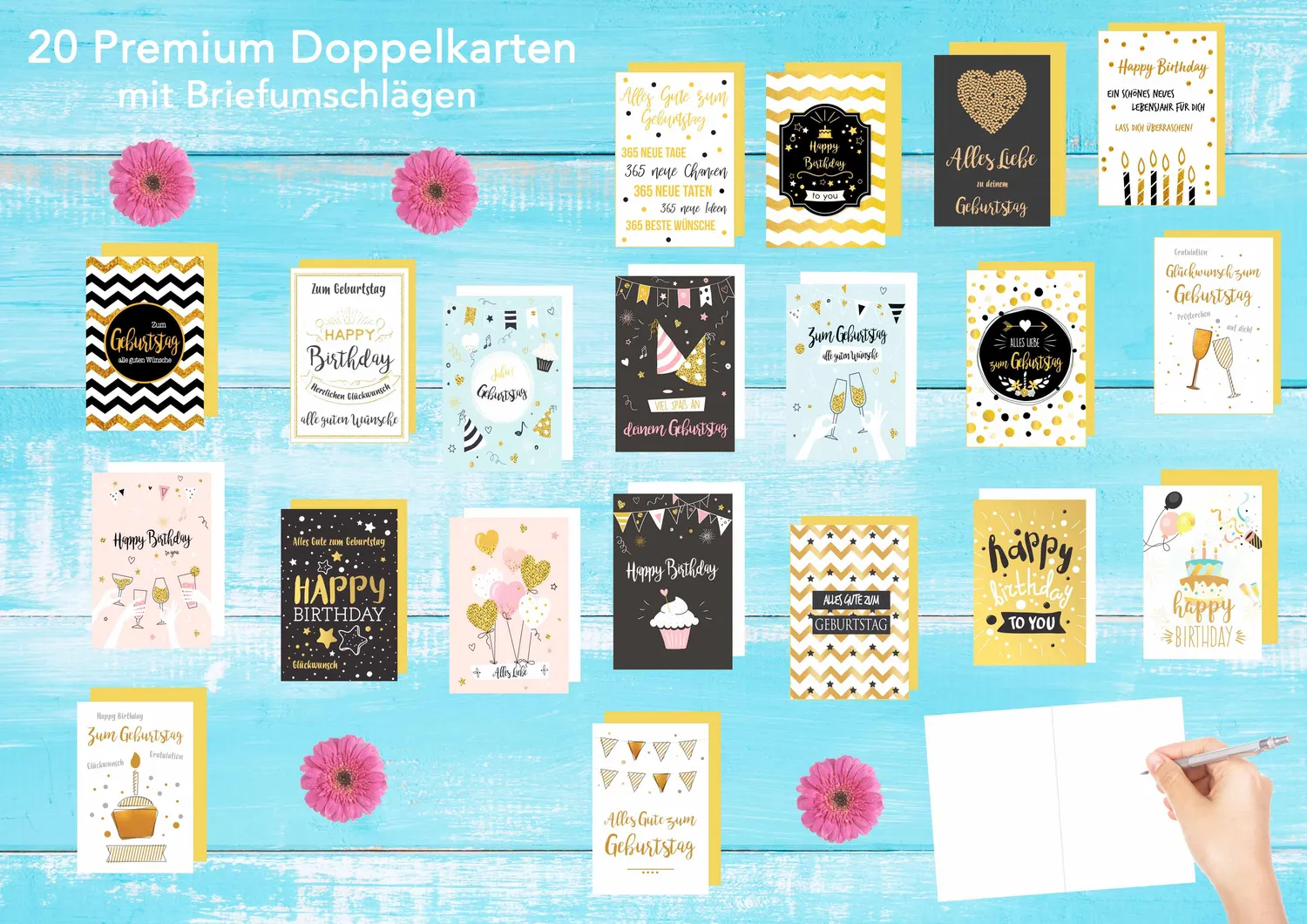 Edition Seidel 20322 verjaardagskaarten set 20 met envelop goud