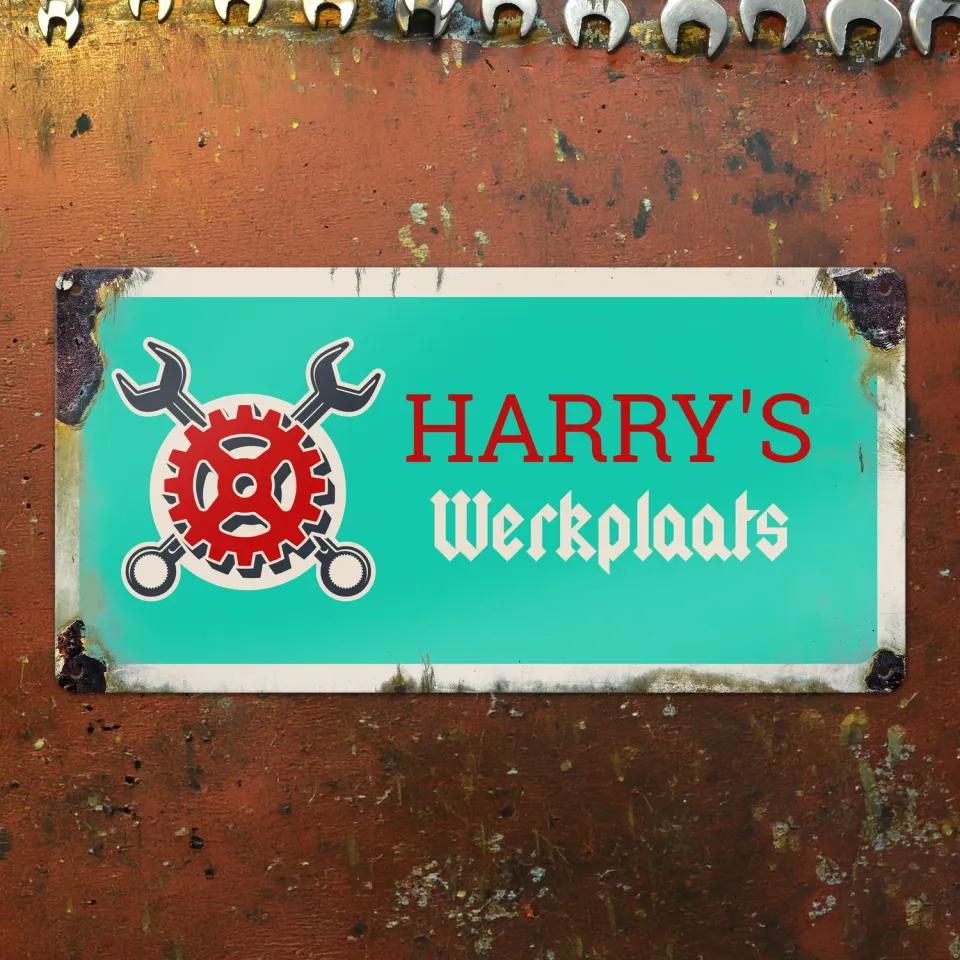 Gozi Werkplaats metalen bord 40x20cm vintage