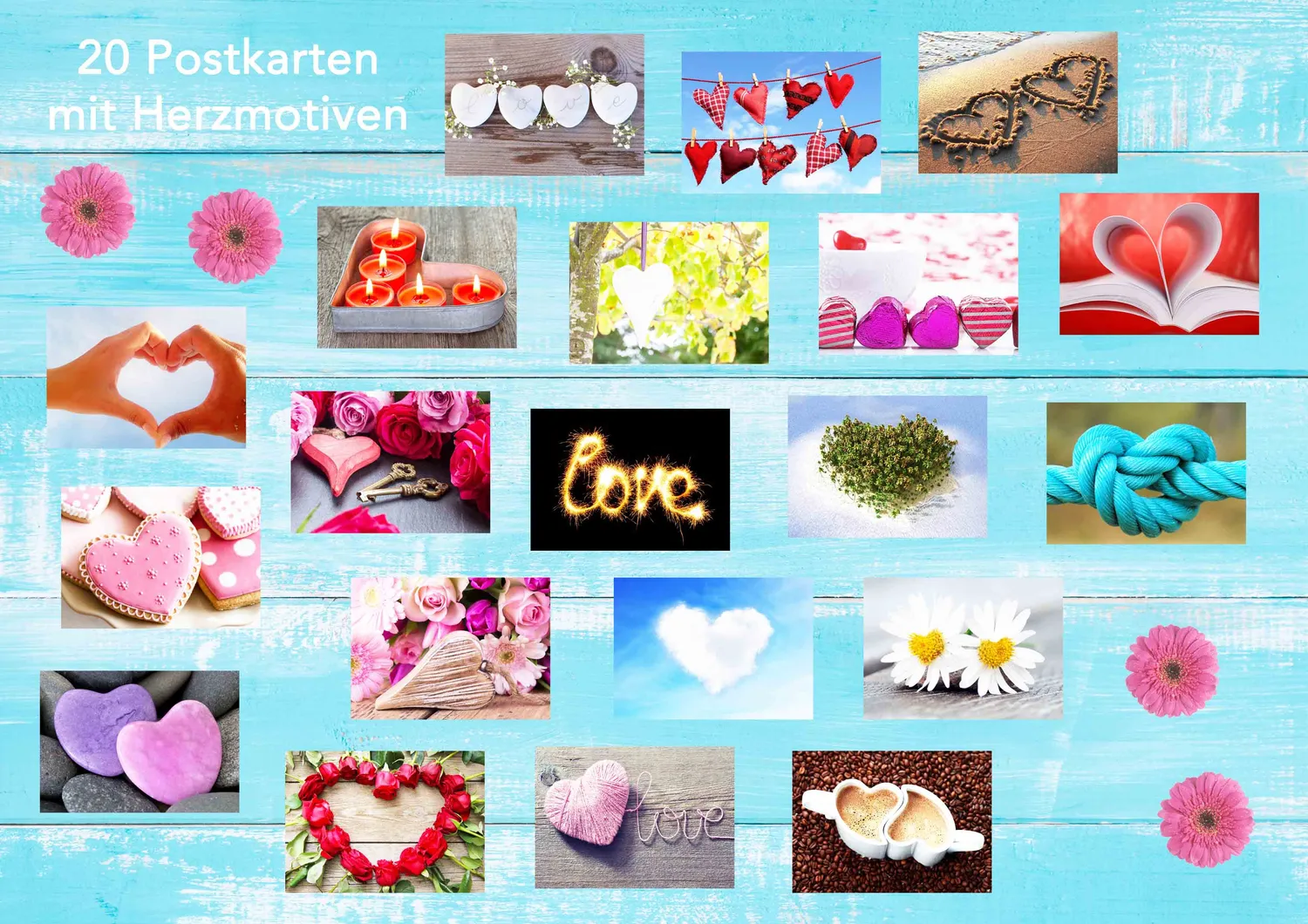 Edition Seidel ansichtkaarten 20054 set 20 hart motieven mat