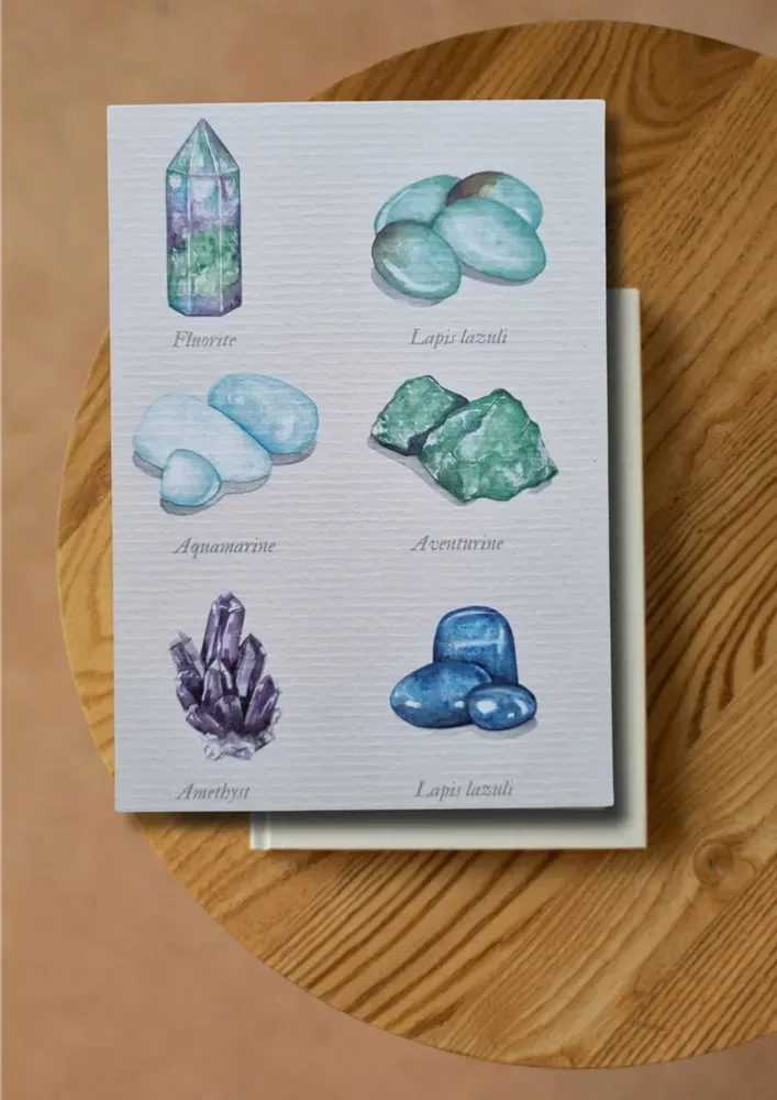 Blad & Beeld Edelstenen blauw-groen wenskaart kalm