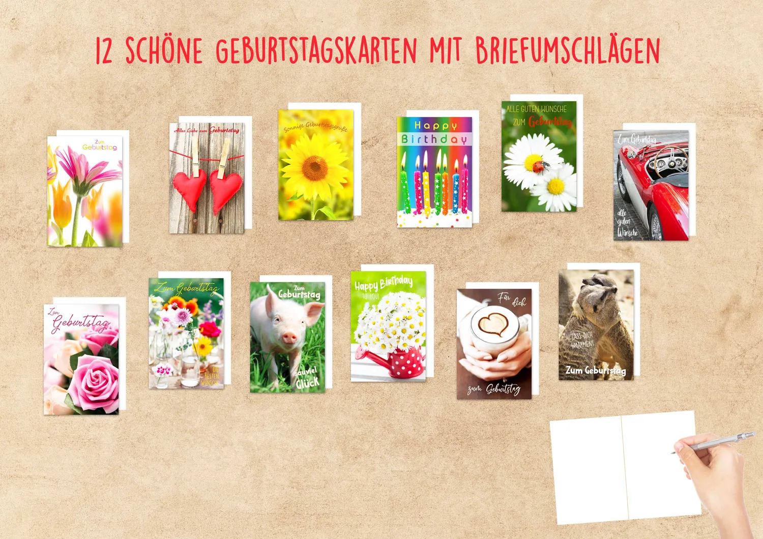 Edition Seidel 20841 verjaardagskaarten set 12 stuks foto