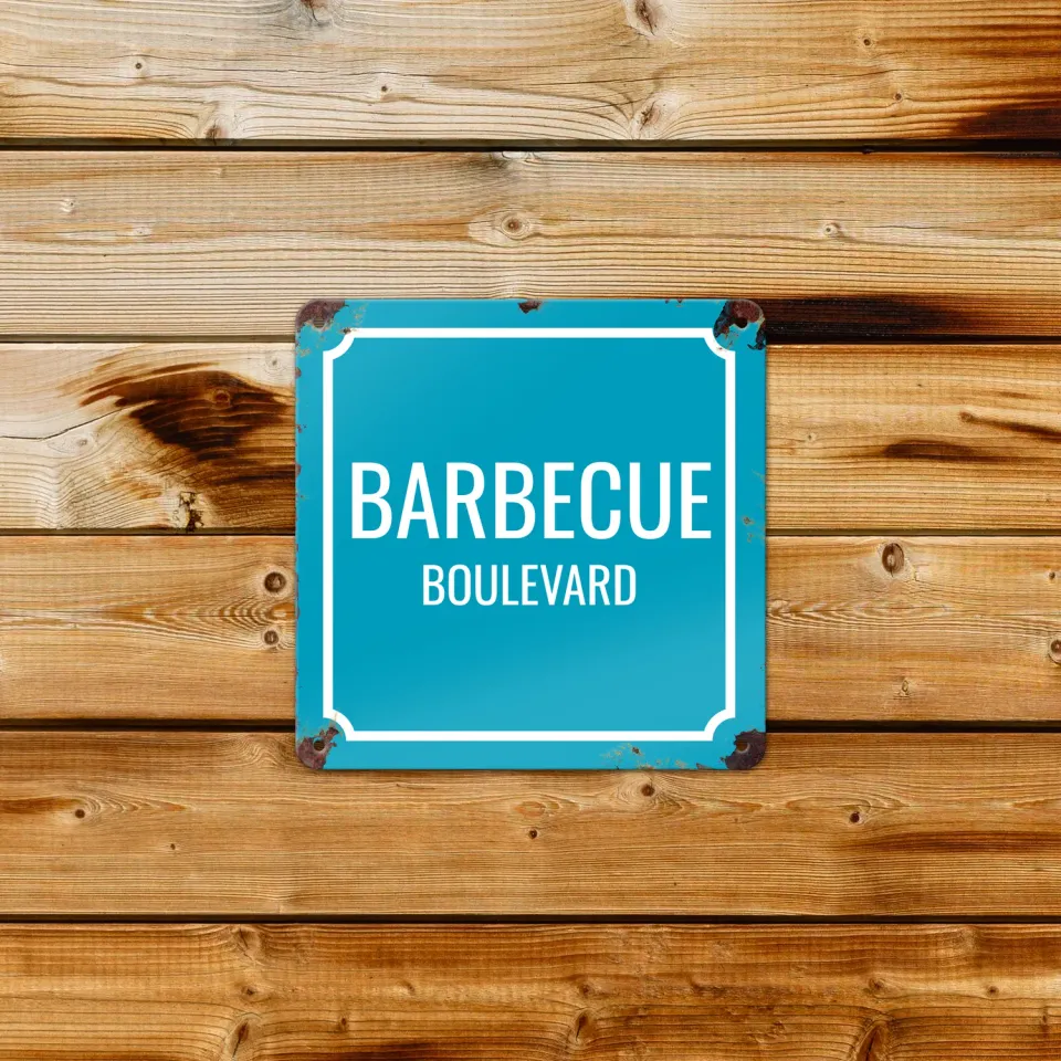 Gozi BBQ Blvd metalen bord 20x20cm persoonlijk