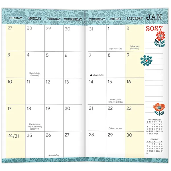 Sellers Publishing Garden Poppies 2027 zakagenda pocket bloemen