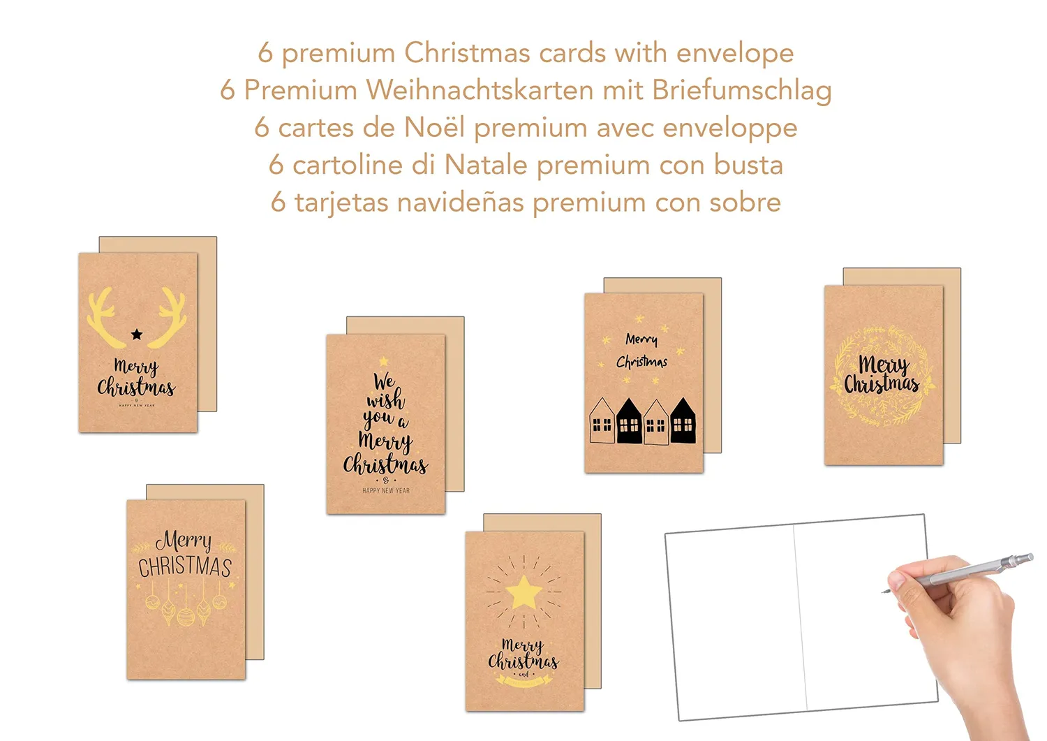 Edition Seidel 21788 kerstkaarten kraftpapier 6 stuks envelop