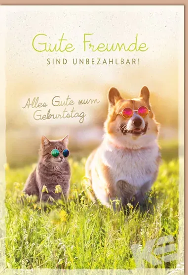 Kurt Eulzer 51-5122 verjaardagskaart Great Nature hond kat