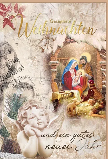 Kurt Eulzer 22-1524 kerstkaart kribbe 1 stuk met reliëf