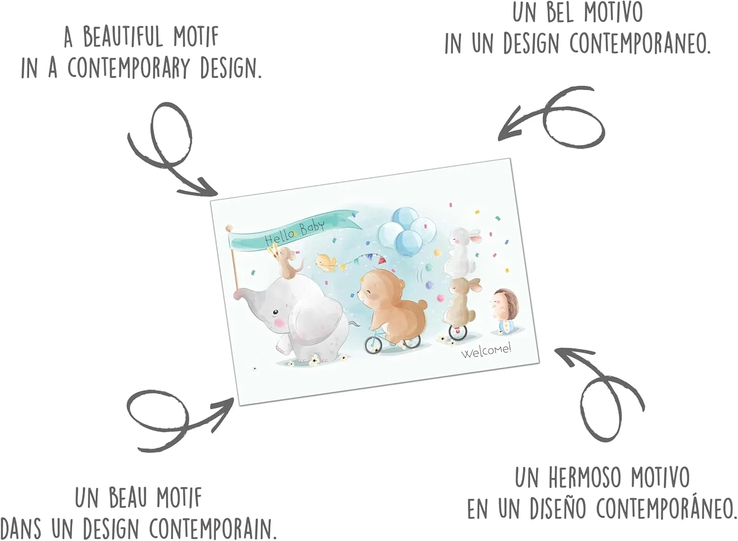 Edition Seidel E277 SW024 geboortekaartje dieren hello baby