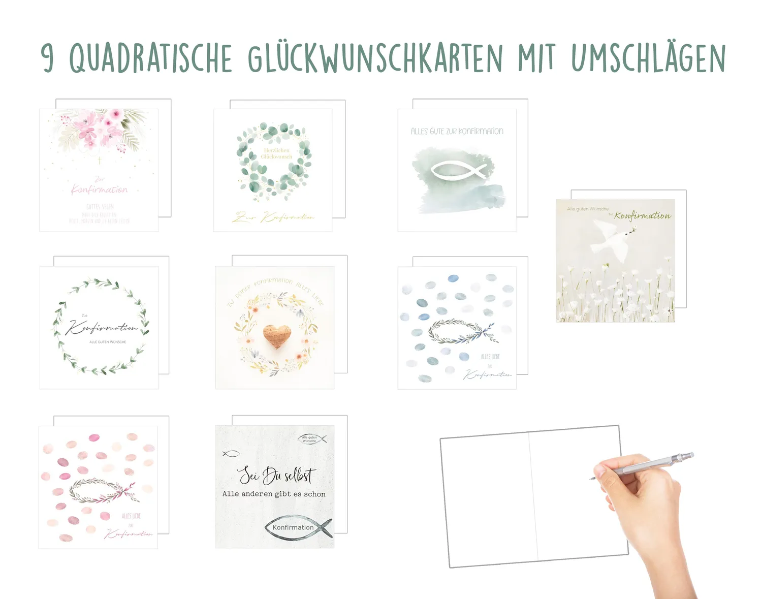 Edition Seidel Premium 33005 confirmatiekaarten set 9 stuks vierkant